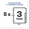 Avery Dennison Print-On Clear Label Dividers, Laser/Inkjet, 3 Tab, Pk5 11435